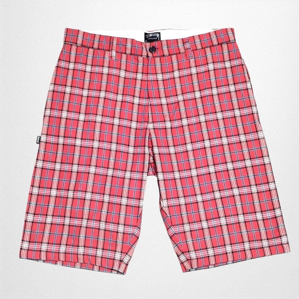 Vintage Stussy Shorts Mens 32 (actual 34) Red Blue Plaid Y2K Skater Streetwear
